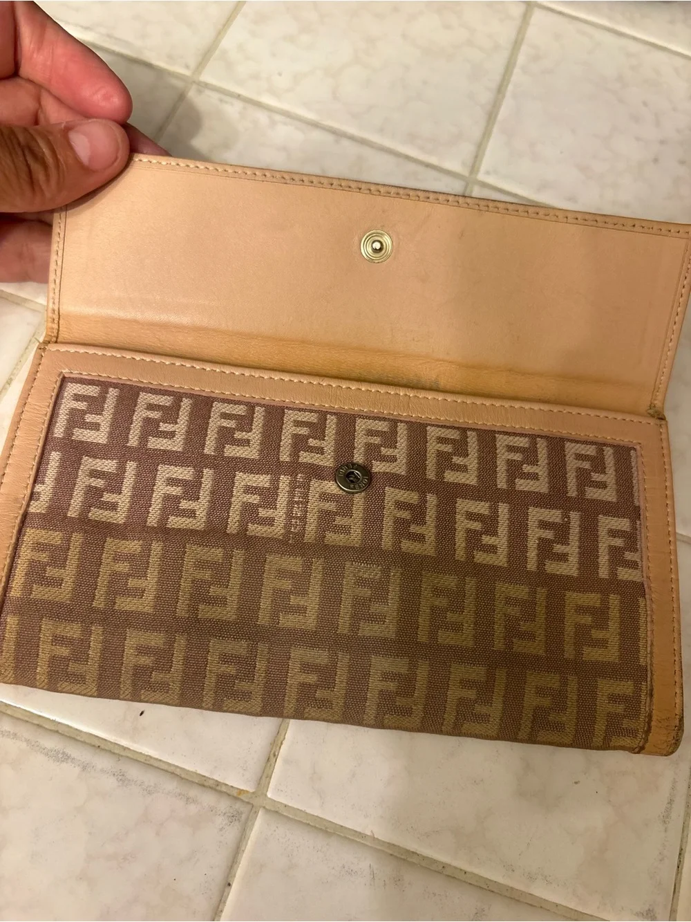 Fendi Tan Brown Zucca Continental Wallet with Gold-Tone FF Plaque